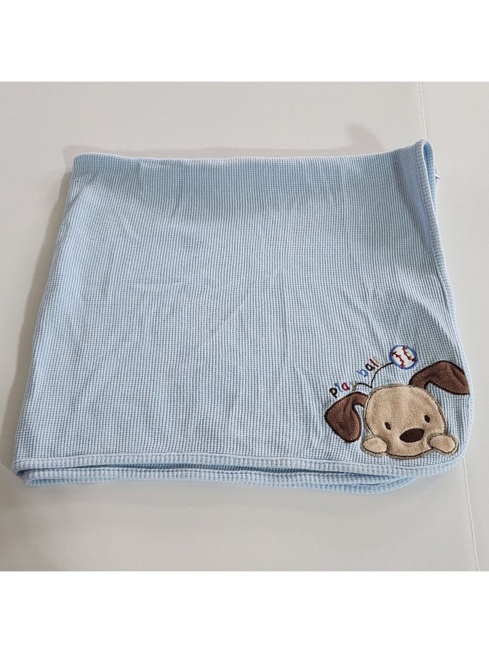 Just Born blue baby blanket Play Ball Puppy Dog Thermal waffle weave